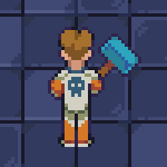 Pixel art character hammer cyberpunk