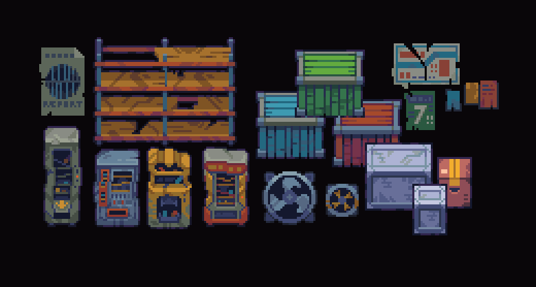 Pixel art Props basement cyberpunk