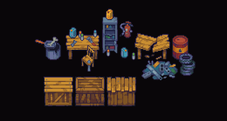 Pixel art Props and Boxes for Basement